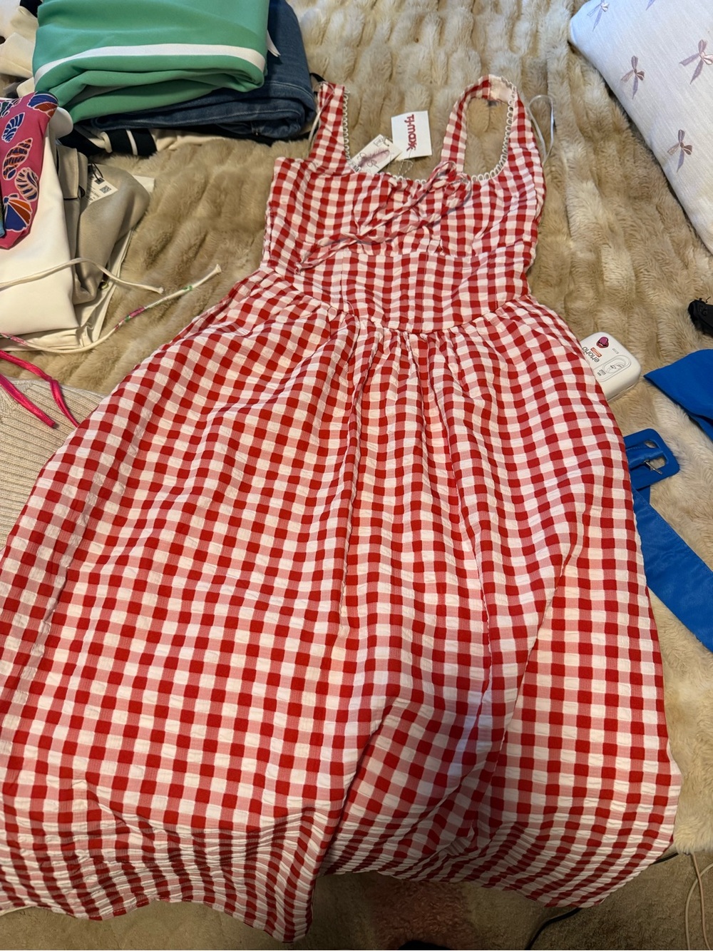 Brand New w/ Tags - Jessica Simpson Red and White Gingham Sundress - Picture 2 of 2